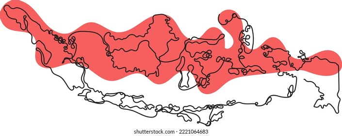 Indonesian country map view with one line art style.portrait style.