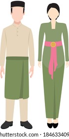 Indonesian Couple With Kebaya And Cap With Sarong