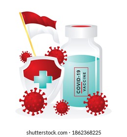 Indonesian Covid-19 Vaccine Concept illustration, Trendy with Red white color 