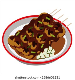 Indonesian cuisine, East Java grilled meatballs with peanut soy sauce and vegetables