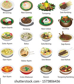 Indonesian cuisine famous dishes, delicious cullinary food - Vector