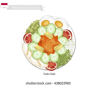 Indonesian Cuisine, Gado Gado or Traditional Salad with Peanut Dressing, One of The Most Popular Dish of Indonesia.