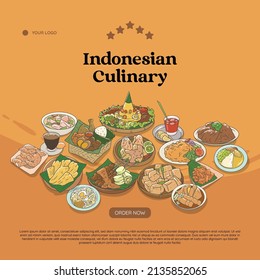 Indonesian cuisine hand drawn illustration vector. Indonesian food set collection for background