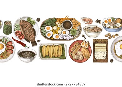 Cocina indonesia Vector fronterizo sin fisuras