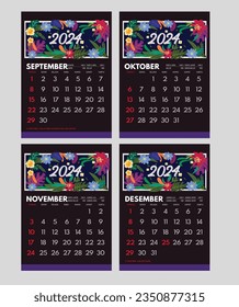  Calendario de Escritorio Indonesio 2024, plantilla Mei - Agustus 2024 con fiesta nacional, diseño de calendario de concepto floral, Calendario Indonesio 2024 con Fiesta Nacional.