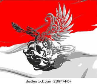 Indonesischer Adler auf rotem und weißem Hintergrund