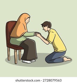 Indonesische Eid al-Fitr Vergebung Tradition Sungkem zu Eltern Illustration