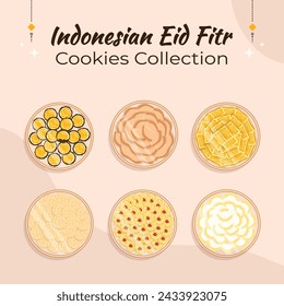 Indonesian Eid Fitr Cookies Tradition Flat Illustration Top View