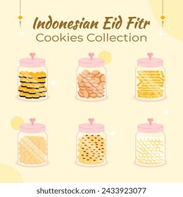 Indonesian Eid Fitr Cookies Tradition Flat Illustration in Jar