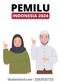 Indonesian elderly couple shows their inked fingers after voting in the general election