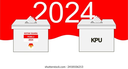 Indonesian election day box  vector red and white isolated background. 2024 national election.