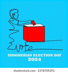 Indonesian Election day, Continuous Single line of a man inserting vote paper into box
