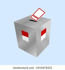 Indonesian election day pemilu or president election pilpres box with red and white flag background. Box presidential election through voting in Indonesia illustration. Box pemilu Indonesia. 