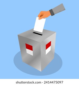 Indonesian election day pemilu or president election pilpres box with red and white flag background. Box pemilu Indonesia. Illustration of presidential election in Indonesia. 