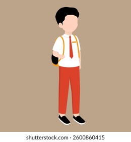 Indonesian Elementary School Boy with Backpack Illustration