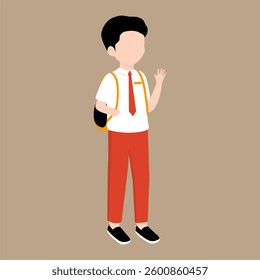 Indonesian Elementary School Boy Greeting Illustration