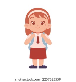 Indonesian Elementary School Girl Kids Wearing Red and White Uniform Illustration