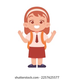 Indonesian Elementary School Girl Kids Wearing Red and White Uniform Illustration