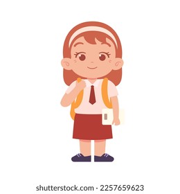 Indonesian Elementary School Girl Kids Wearing Red and White Uniform Illustration