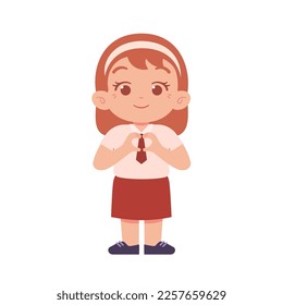 Indonesian Elementary School Girl Kids Wearing Red and White Uniform Illustration