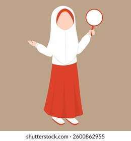 Indonesian Elementary School Girl Student Holding Blank Sign Illustration