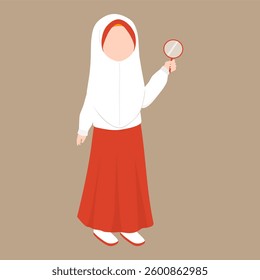 Indonesian Elementary School Girl Student Holding Magnifying Glass Illustration