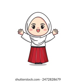 indonesian elementary school student cute hijab girl character