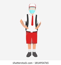
Estudiante indonesio de la escuela primaria.nueva vida escolar normal.ilustración vectorial minimalista 