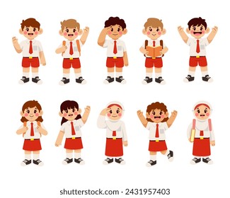Indonesische Grundschule Schüler Vektor Illustration Set