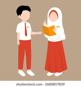 Indonesian Elementary School Students Friendship Illustration