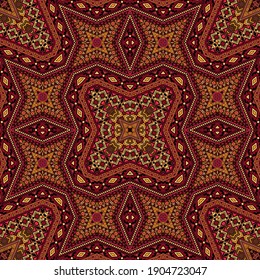 Diseño gráfico indonesio de patrones interminables. Fondo geométrico tradicional. Impresión en mosaico de estilo étnico. Motivos de bordado al estilo azteca.