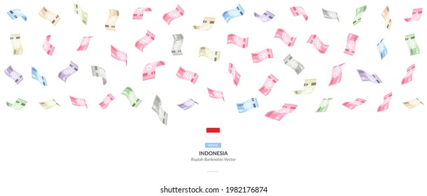 Indonesian Falling Rupiah Vector Illustration, Indonesia money rain set bundle banknotes