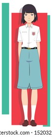 Indonesian female high school student, Manga style, anime girl, indonesian high school uniform, anime character,  girls, siswa SMA perempuan