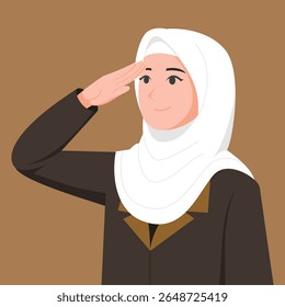 Professora indonésia vestindo hijab em saudação no Dia da Independência