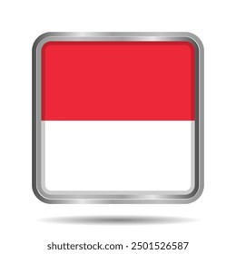 Indonesian Flag 3D Glossy Vector Illustration, Rectangular or Square Shape, Scalable EPS File. Square Indonesian flag button with elegant silver frame, premium and shiny.