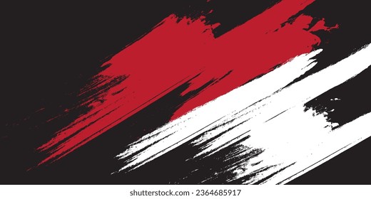 Indonesian Flag with Brush Concept. Happy Indonesian Independence Day. Indonesian Flag in Grunge Style on Black Background