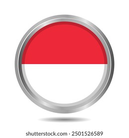 Indonesian Flag Button Isolated on White, 3D Illustration of the Indonesian flag Symbol, Circular Icon with Highlight Overlay, Editable and scalable vector EPS.