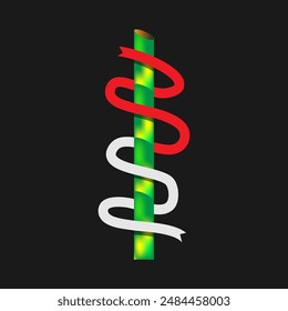 Indonesian flag coiled on sharpened bamboo isolated on black background. Suitable for Independent Day decorations.