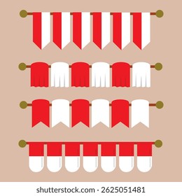 Indonesian flag decoration designs for independence day celebration. Festive Indonesian flag pennants illustration set.