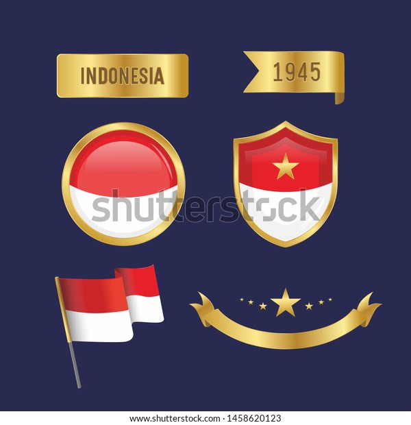 Indonesian Flag Gold Badge Pole Waving Stock Vector Royalty Free