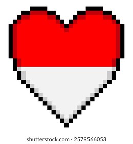 Indonesian flag with heart shape in pixel art style