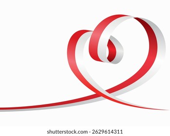 Indonesian flag heart shaped ribbon. Vector illustration.