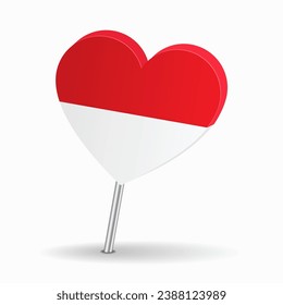 Indonesian flag heart-shaped map pointer layout. Vector illustration.