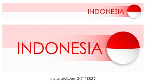 Indonesian flag horizontal web banner in modern neomorphism style. Webpage Indonesia country header button for mobile application or internet site. Vector