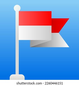 Indonesian flag icon vector illustration. Waving flag Indonesia vector design element. 3d indonesian flag with flagpole vector graphic resource