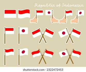 Indonesian flag illustration  set (symbolic icon , sticker style , with white edge)An illustration set of national flags with white borders so that they stand out even in various backgrounds. 