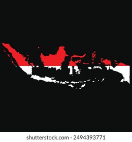 Bandera indonesia dentro del mapa indonesio sobre un fondo negro. Elementos de mapas indonesios para completar su diseño.