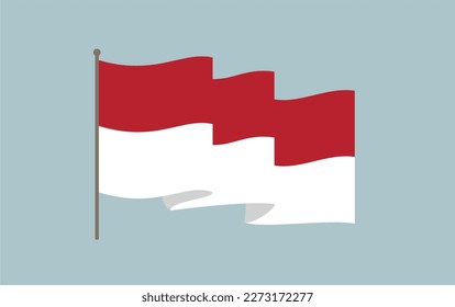 Indonesian flag isolated on white background with upright pole.raising the national flag of Indonesia.