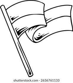 Indonesian Flag Line Art – Black and White Waving Flag Illustration  