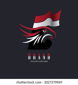 The Indonesian flag logo with an eagle's head is red and white. Unique and cool. Indonesian national logo